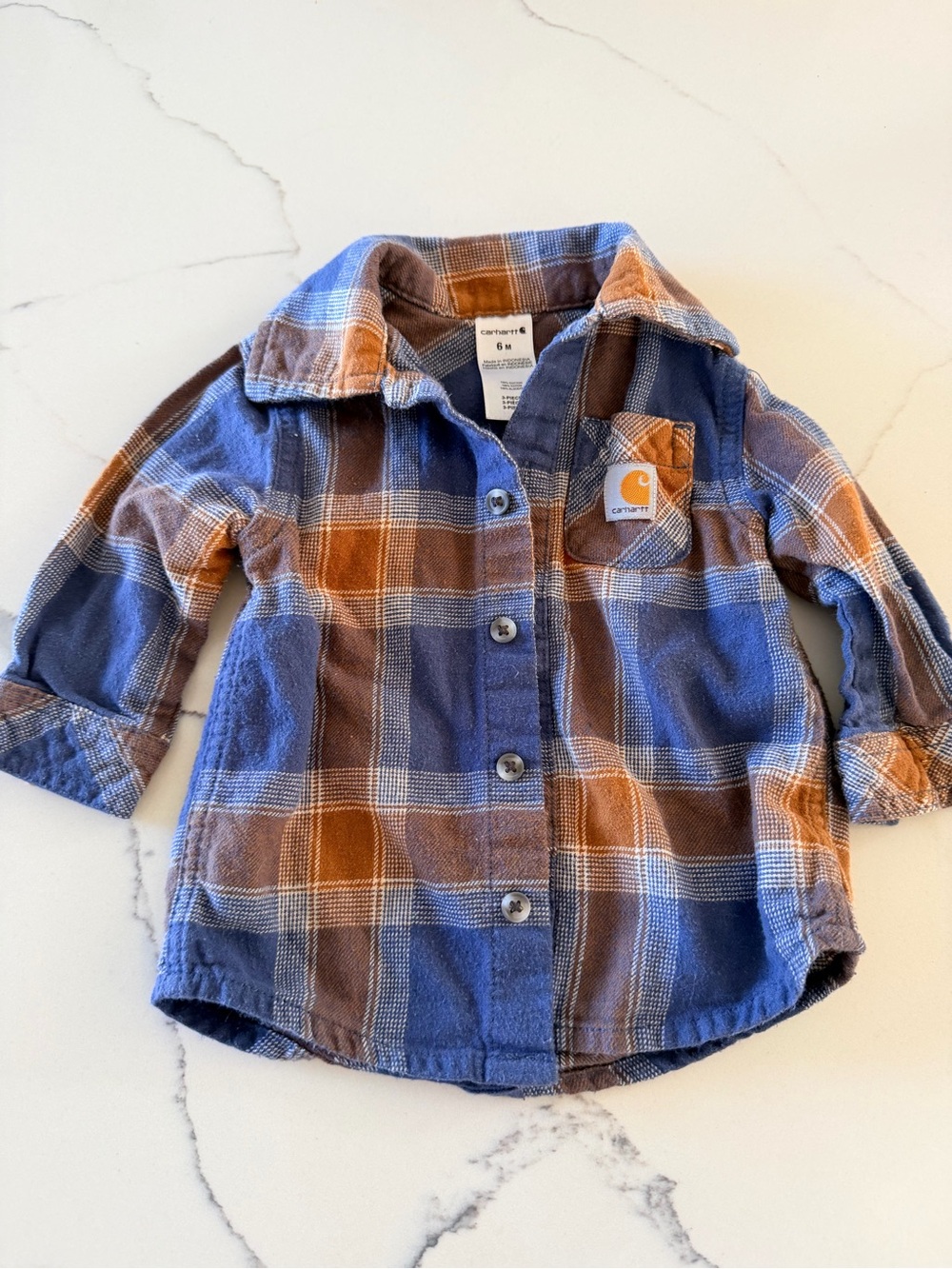 Carhartt Kids Blue & Brown Plaid Flannel Button-Down
